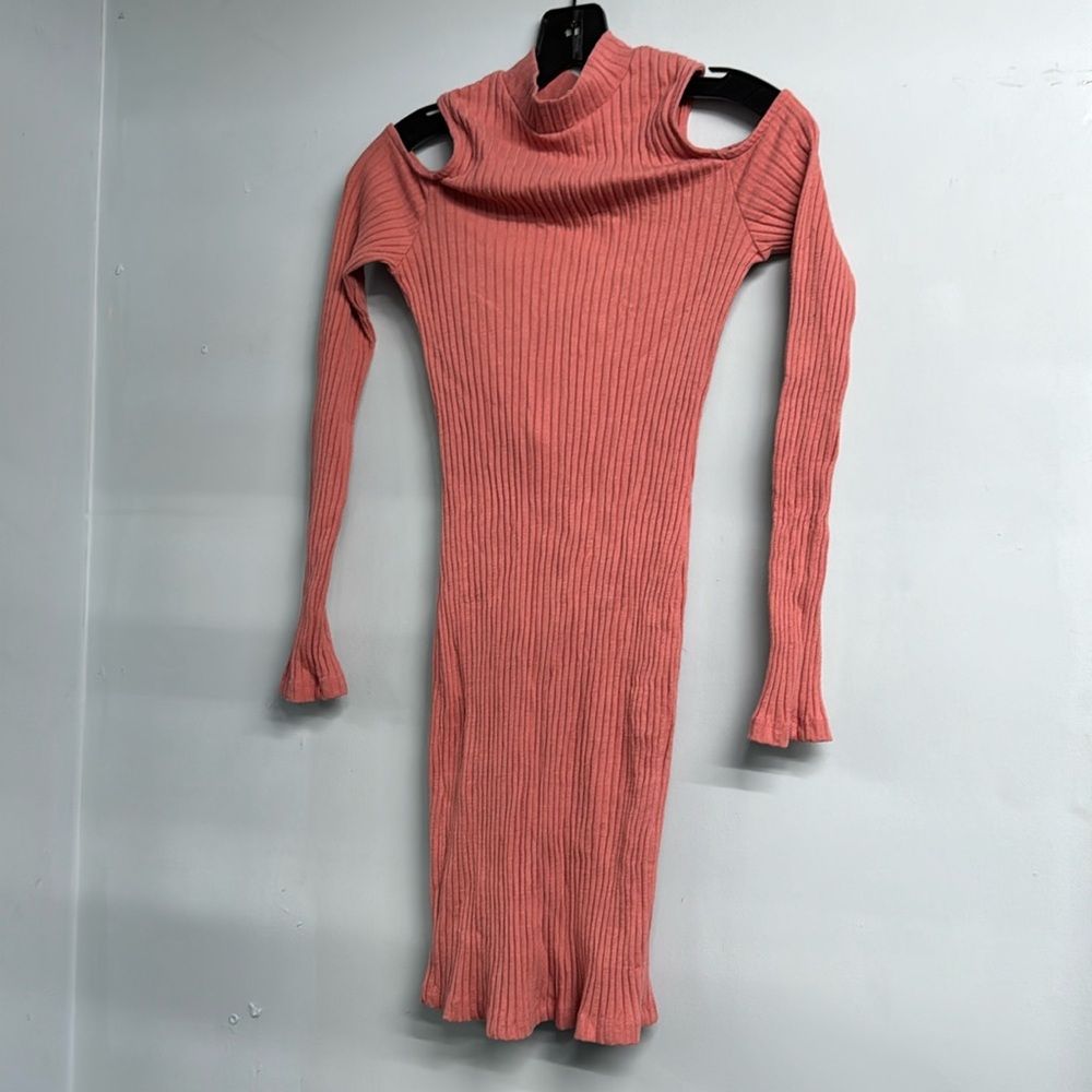 Ribbed Sweater Dress - Mini Dress - Cut Out Shoulders